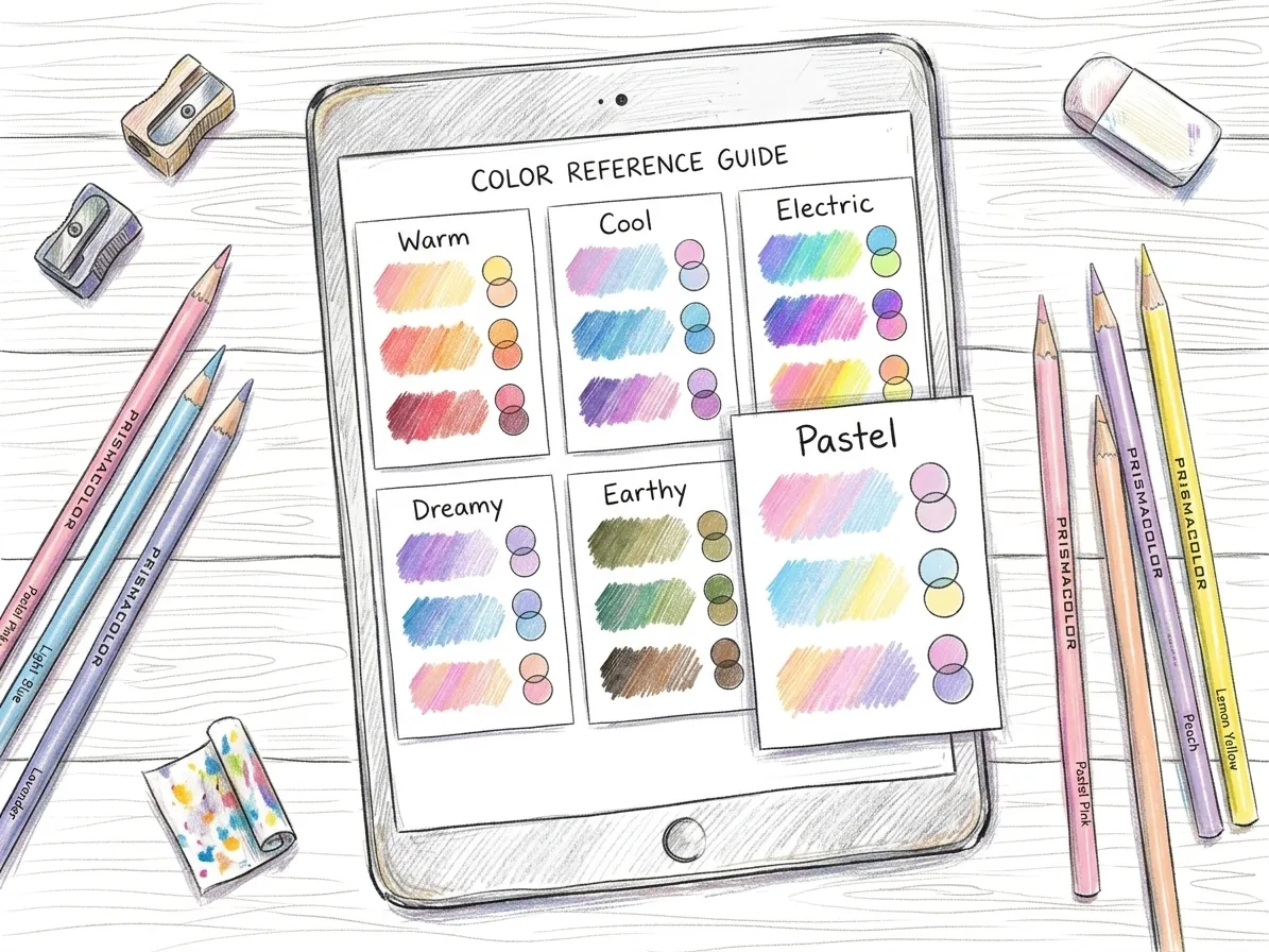 Printable color combination card deck showing layering pairs organized by mood