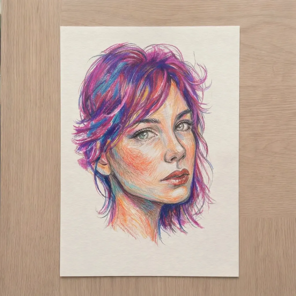 Coloring hair with bold purple, pink, and blue strokes
