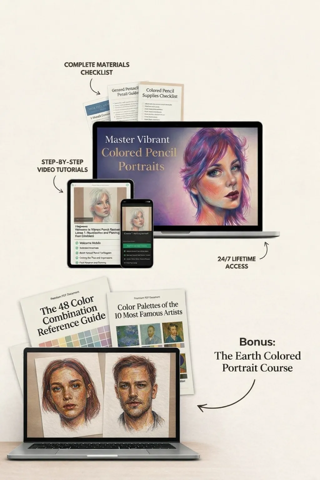 Full course package with all modules, bonuses, and the Earth Colored Portrait Course